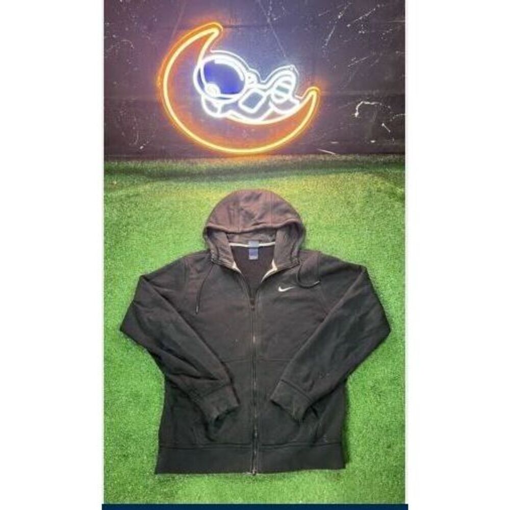Vintage Nike Y2k Mens Size Medium Black Distressed Full Zip Up Hoodie Sweatshirt